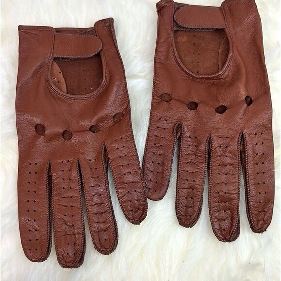 Sermoneta Gloves Italy Driving Gloves Cognac Brown Soft Leather Men’s 9 1/2 - Picture 3 of 11